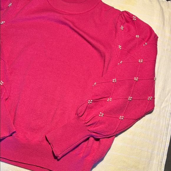 Nanette Lepore Women’s Pink Puff-Sleeve Sweater with Pearl accents - Picture 4 of 7